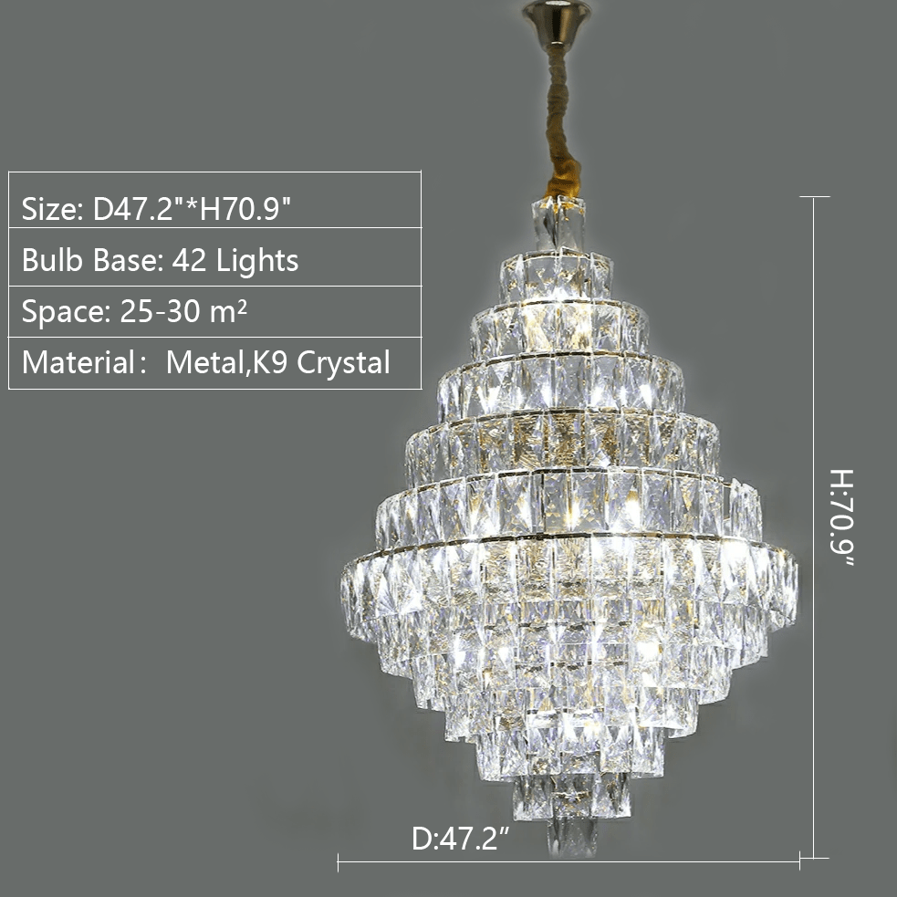 Extra Large Foyer Pure Crystal Ceiling Light Fixture Living Room Entrance Staircase Chandelier - fovolighting