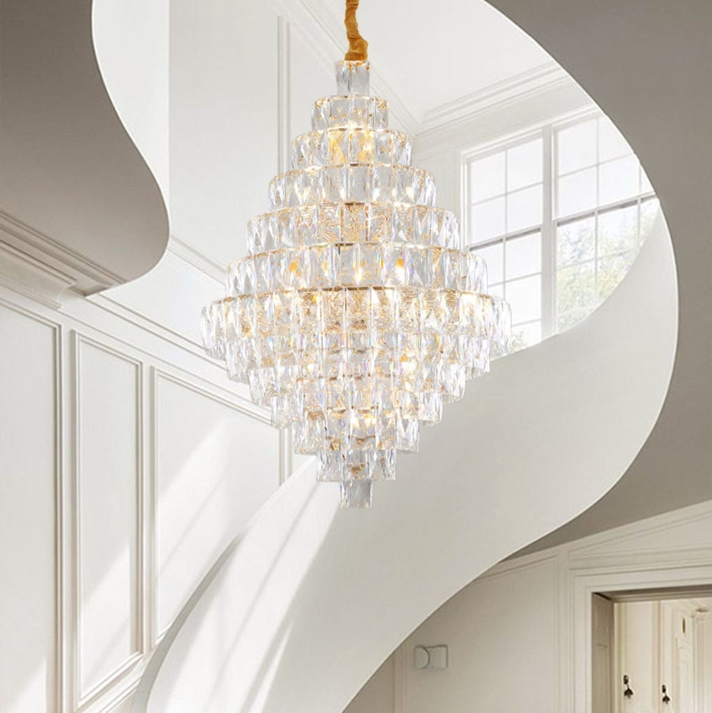 Extra Large Foyer Pure Crystal Ceiling Light Fixture Living Room Entrance Staircase Chandelier - fovolighting