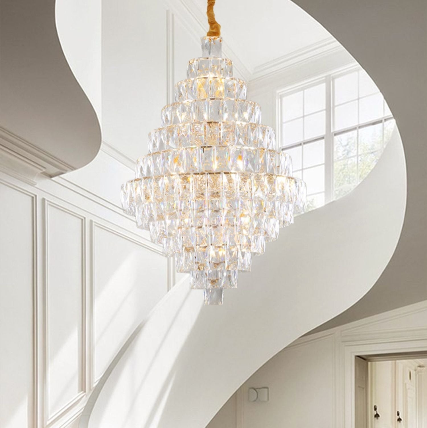 Extra Large Foyer Pure Crystal Ceiling Light Fixture Living Room Entrance Staircase Chandelier - fovolighting