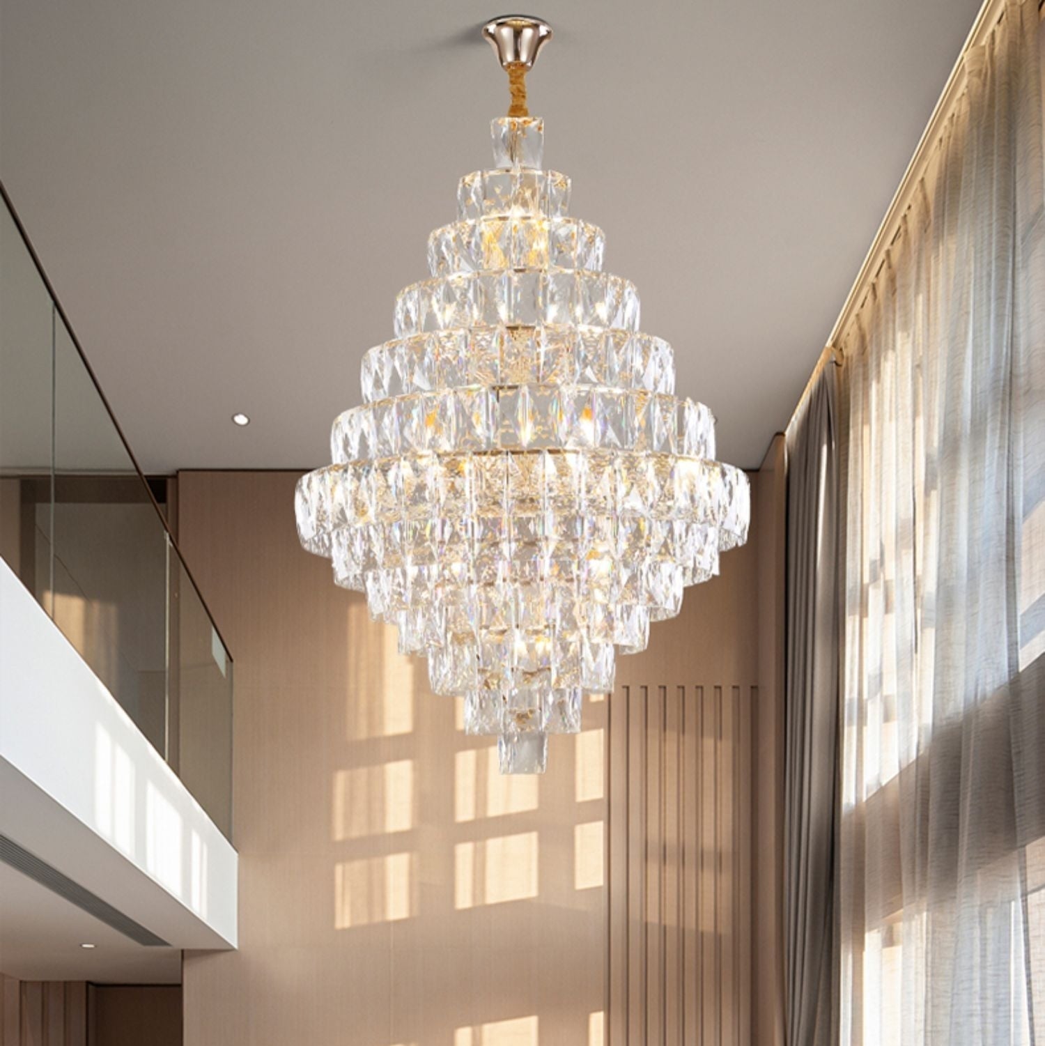 Extra Large Foyer Pure Crystal Ceiling Light Fixture Living Room Entrance Staircase Chandelier - fovolighting