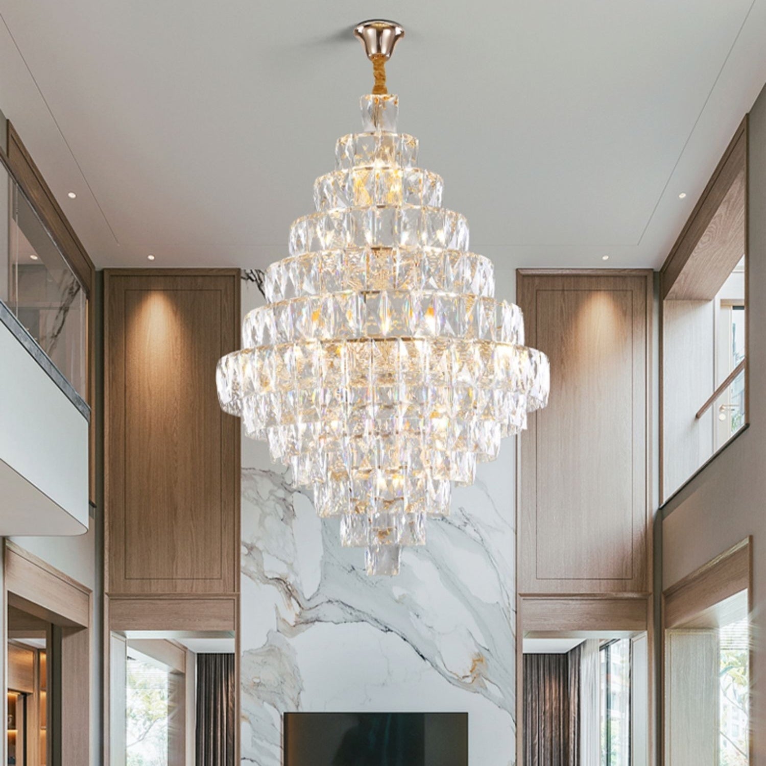 Extra Large Foyer Pure Crystal Ceiling Light Fixture Living Room Entrance Staircase Chandelier - fovolighting
