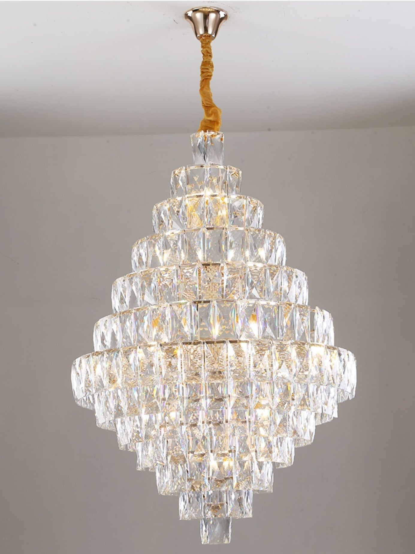 Extra Large Foyer Pure Crystal Ceiling Light Fixture Living Room Entrance Staircase Chandelier - fovolighting