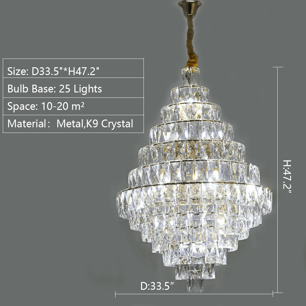 Extra Large Foyer Pure Crystal Ceiling Light Fixture Living Room Entrance Staircase Chandelier - fovolighting