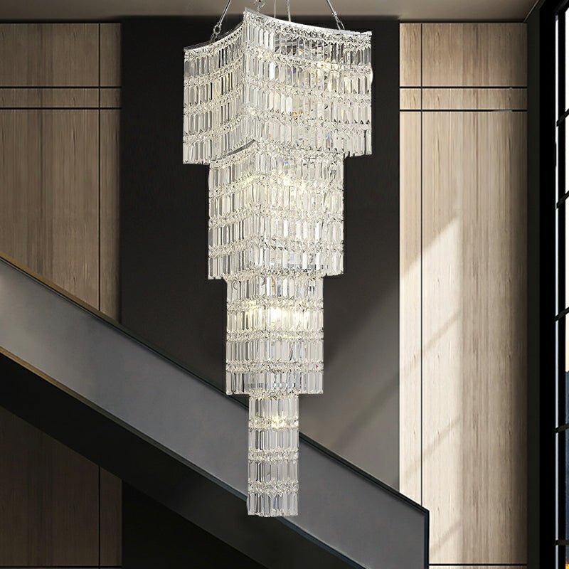 Extra Large Foyer Vertical Layers K9 Crystal Chandelier Chrome Ceiling Lighting Fixture For Staircase Entryway Decor - fovolighting
