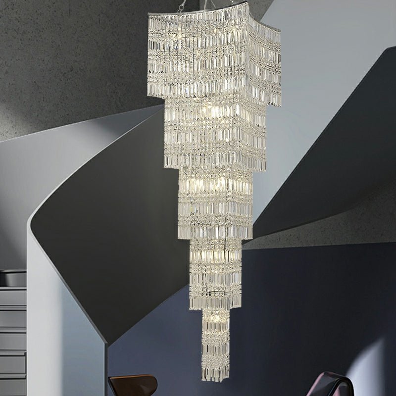 Extra Large Foyer Vertical Layers K9 Crystal Chandelier Chrome Ceiling Lighting Fixture For Staircase Entryway Decor - fovolighting