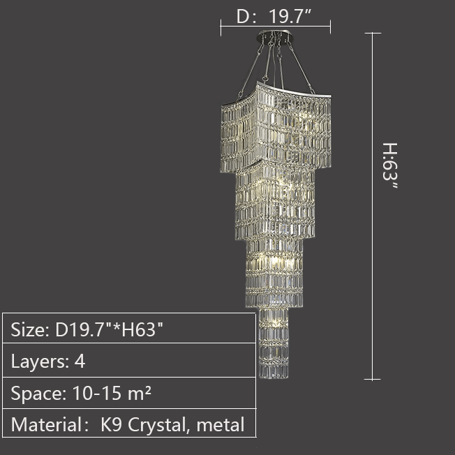 Extra Large Foyer Vertical Layers K9 Crystal Chandelier Chrome Ceiling Lighting Fixture For Staircase Entryway Decor - fovolighting