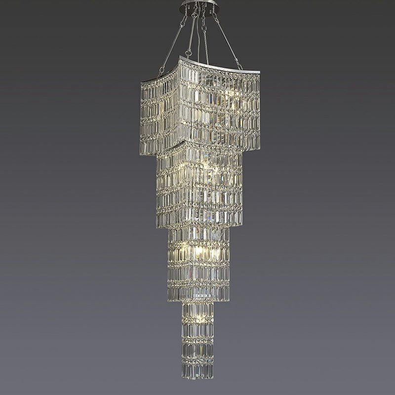 Extra Large Foyer Vertical Layers K9 Crystal Chandelier Chrome Ceiling Lighting Fixture For Staircase Entryway Decor - fovolighting