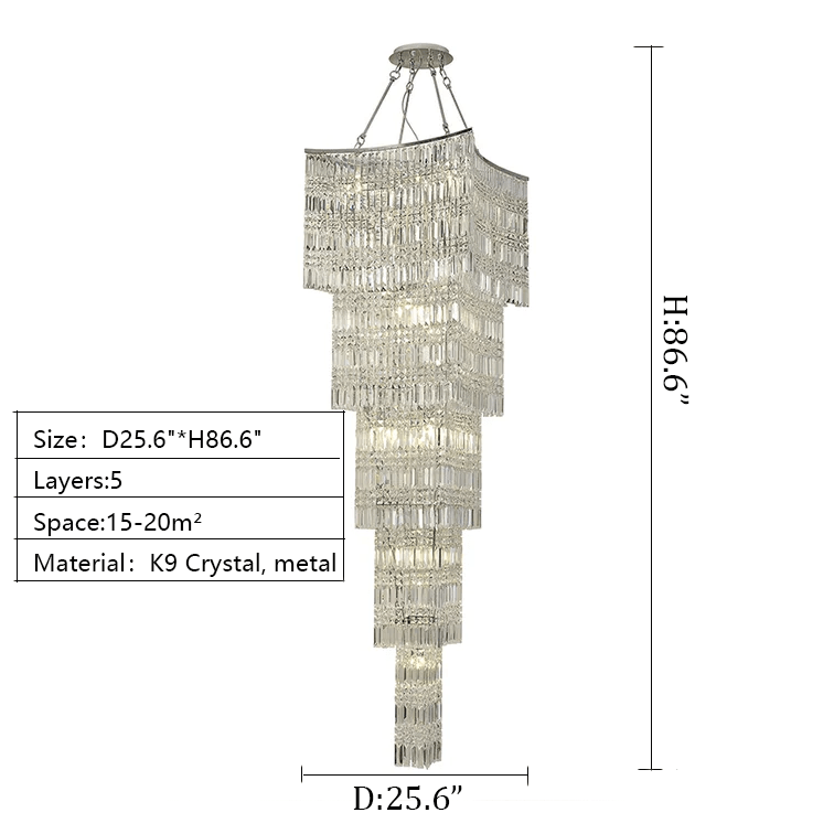 Extra Large Foyer Vertical Layers K9 Crystal Chandelier Chrome Ceiling Lighting Fixture For Staircase Entryway Decor - fovolighting