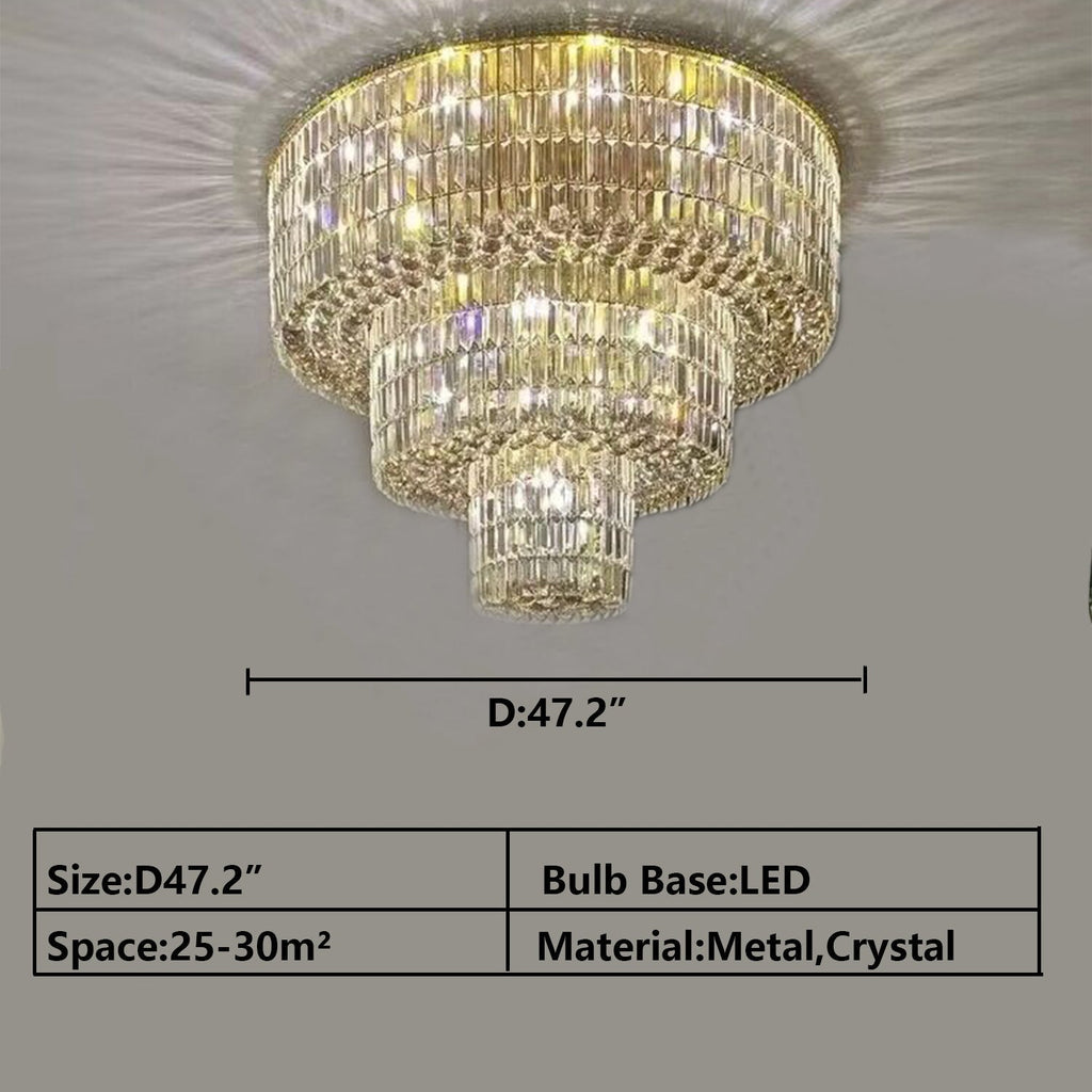 Extra Large Gold Flush Mount Crystal Light Round 3 - layers Decorative Living Room/Dining Room Light Fixture - fovolighting