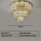 Extra Large Gold Flush Mount Crystal Light Round 3 - layers Decorative Living Room/Dining Room Light Fixture - fovolighting
