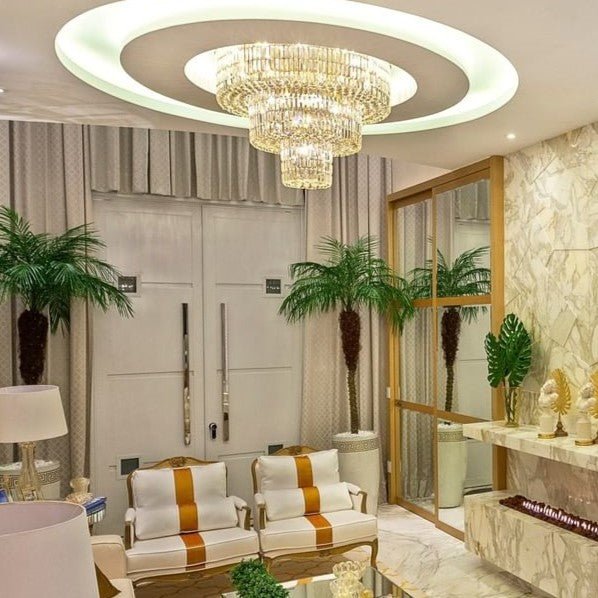 Extra Large Gold Flush Mount Crystal Light Round 3 - layers Decorative Living Room/Dining Room Light Fixture - fovolighting