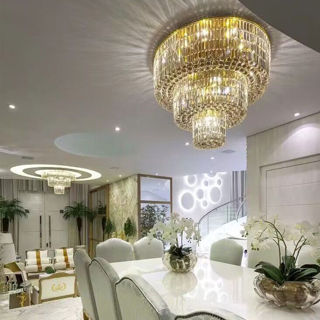 Extra Large Gold Flush Mount Crystal Light Round 3 - layers Decorative Living Room/Dining Room Light Fixture - fovolighting