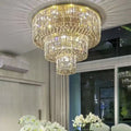 Extra Large Gold Flush Mount Crystal Light Round 3 - layers Decorative Living Room/Dining Room Light Fixture - fovolighting