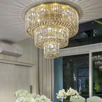Extra Large Gold Flush Mount Crystal Light Round 3 - layers Decorative Living Room/Dining Room Light Fixture - fovolighting