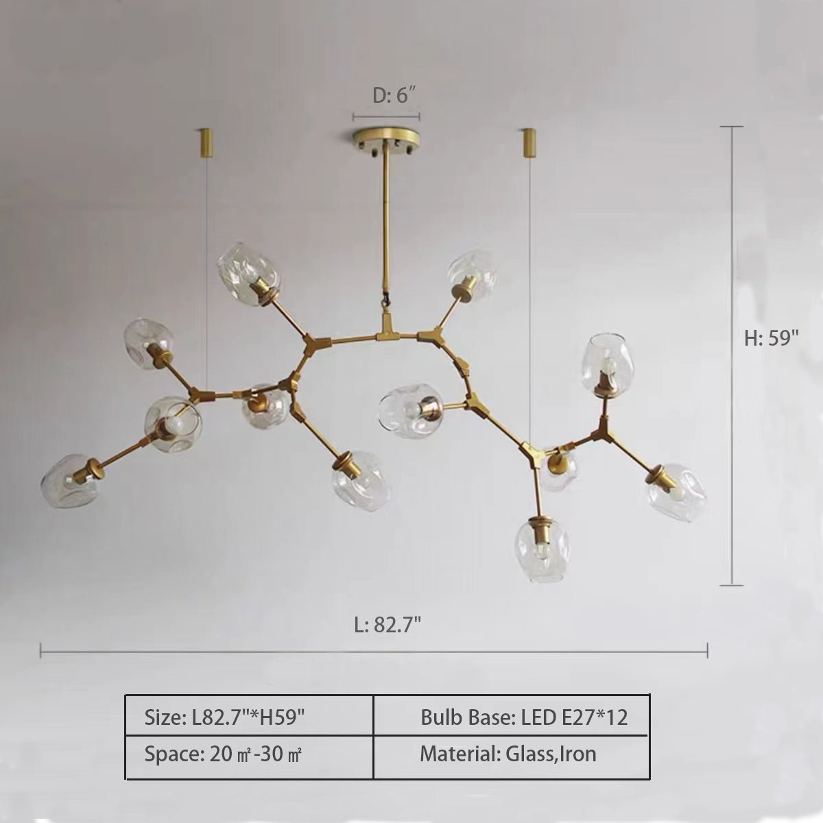 Extra Large Industrial Fashion Branch Multiple Glass Pendant Chandelier for Living/Dining Room - fovolighting