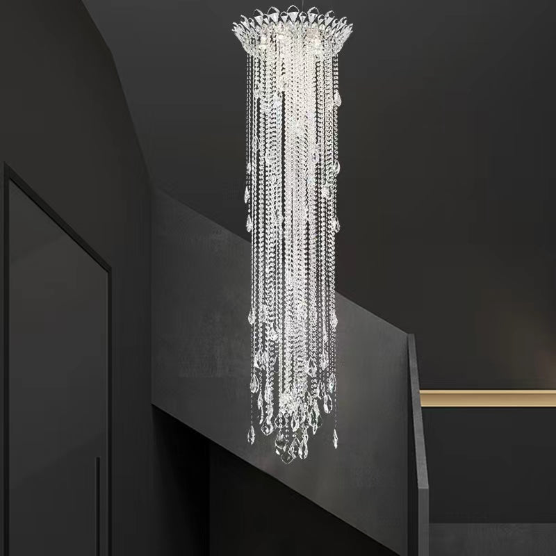 Extra Large Light Luxury Stairwell Crystal Tassel Chandelier for Staircase/High Floor Hall/Loft - fovolighting