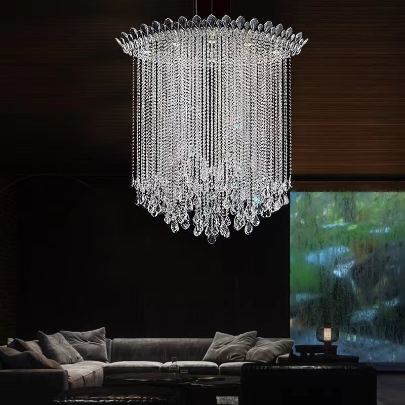Extra Large Light Luxury Stairwell Crystal Tassel Chandelier for Staircase/High Floor Hall/Loft - fovolighting
