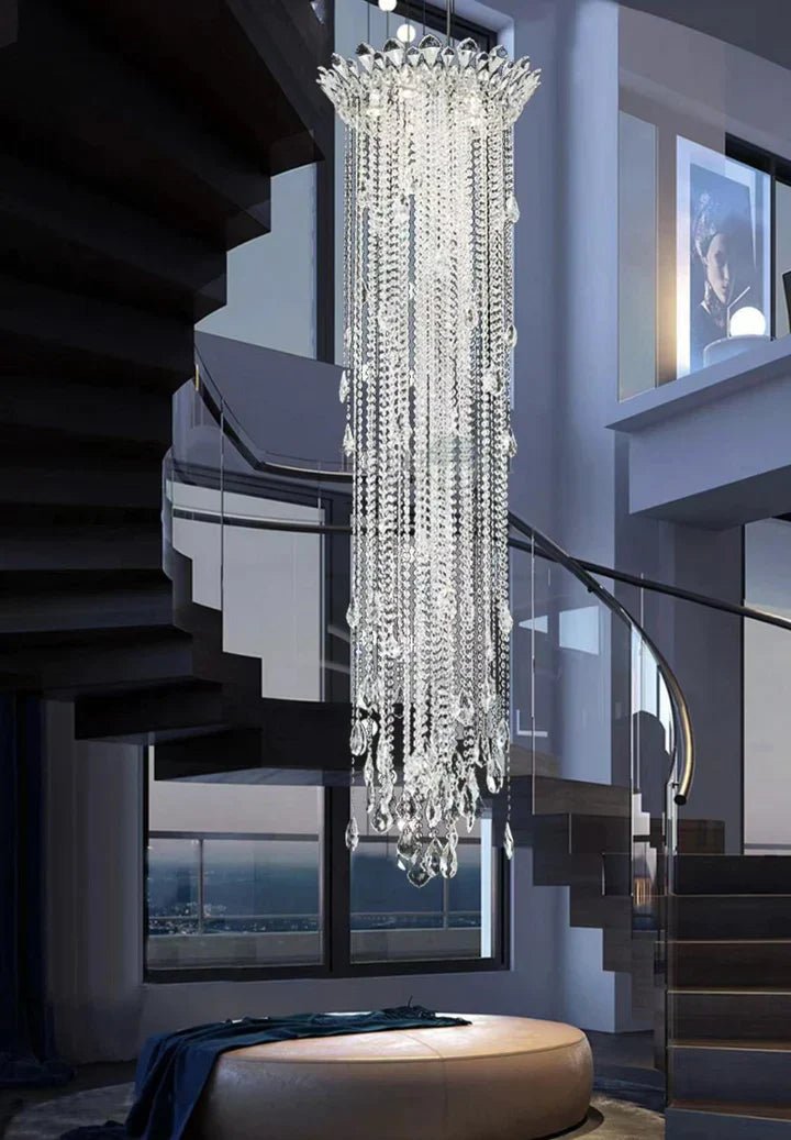 Extra Large Light Luxury Stairwell Crystal Tassel Chandelier for Staircase/High Floor Hall/Loft - fovolighting