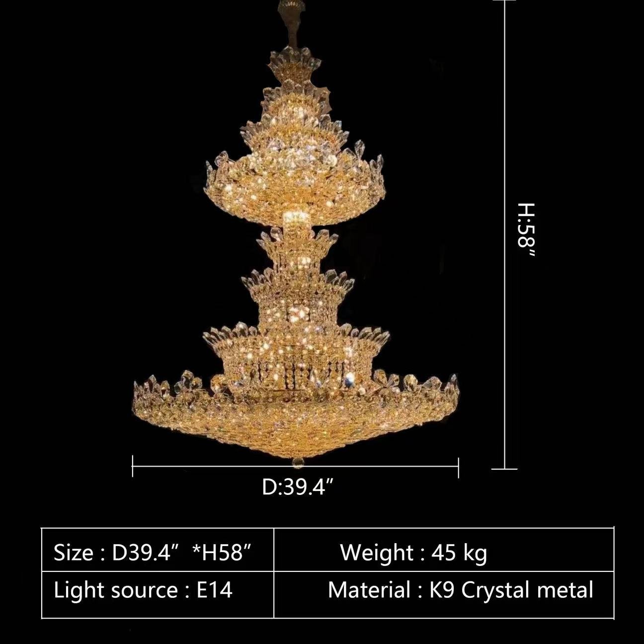 Extra Large Luxury Gold Empire Crystal Chandelier Multi - Layers Fixture For Foyer/ Big Hallway/ Hotel lobby/ Palace Hall - fovolighting