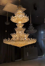Extra Large Luxury Gold Empire Crystal Chandelier Multi - Layers Fixture For Foyer/ Big Hallway/ Hotel lobby/ Palace Hall - fovolighting