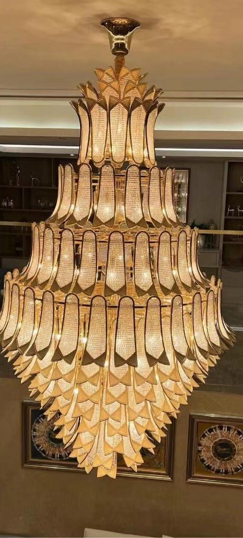 Extra Large Luxury Multi - tier Gold CrystalChandelier for Stairs/Large High - ceiling Room - fovolighting
