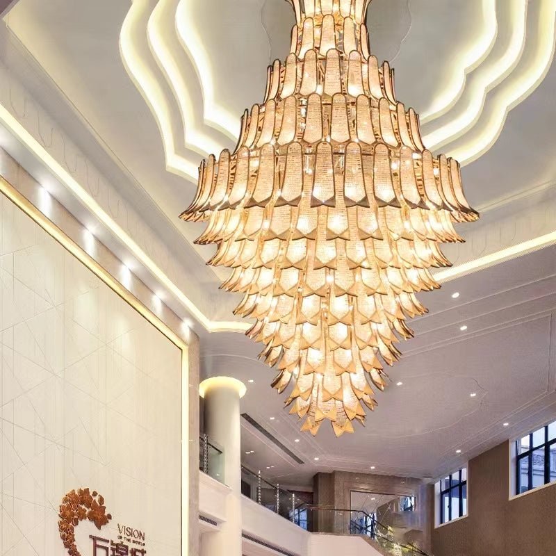 Extra Large Luxury Multi - tier Gold CrystalChandelier for Stairs/Large High - ceiling Room - fovolighting