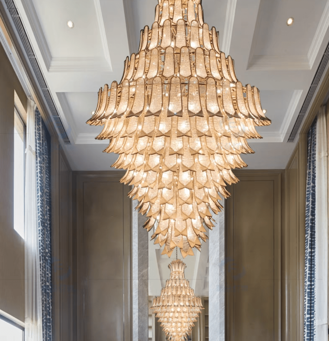 Extra Large Luxury Multi - tier Gold CrystalChandelier for Stairs/Large High - ceiling Room - fovolighting