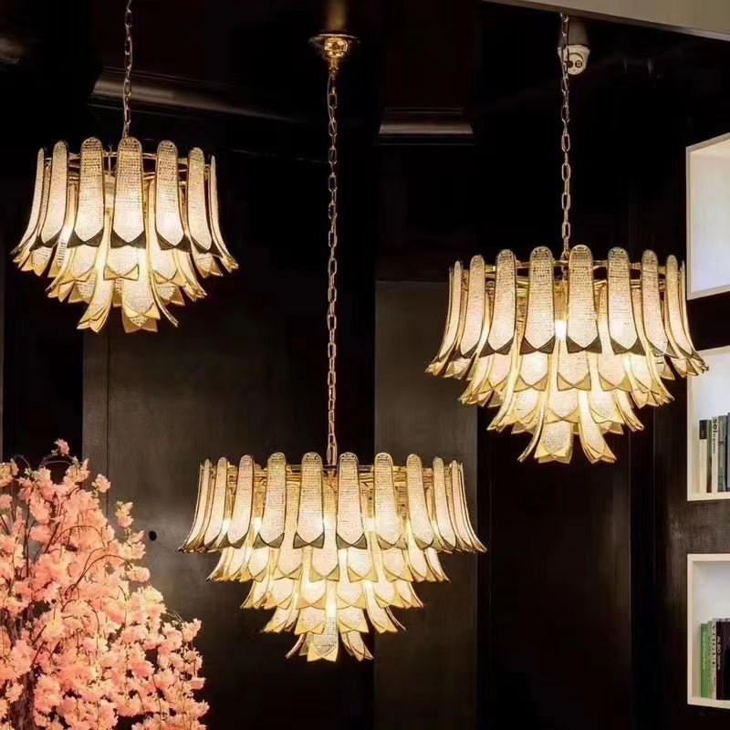 Extra Large Luxury Multi - tier Gold Pendant Glass Chandelier for Stairs/Large High - ceiling Room - fovolighting