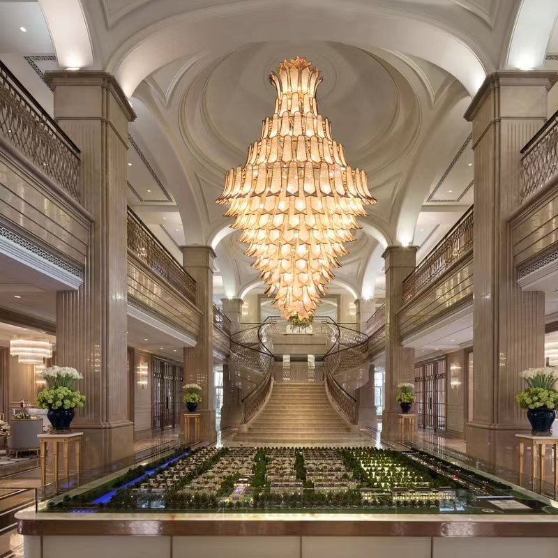 Extra Large Luxury Multi - tier Gold Pendant Glass Chandelier for Stairs/Large High - ceiling Room - fovolighting