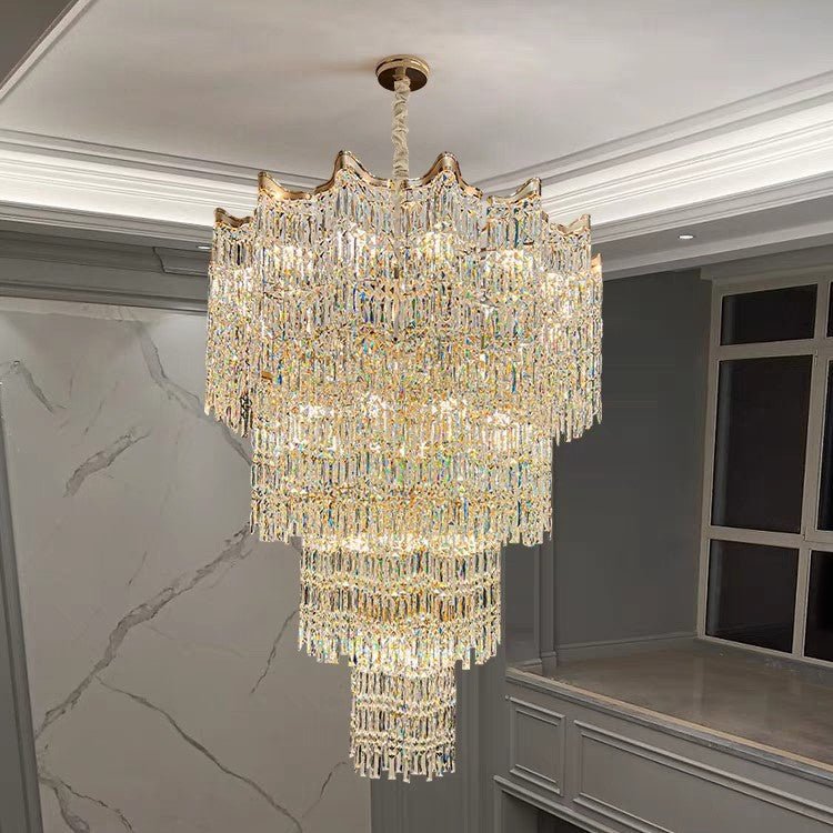 Extra Large Luxury Multi - tiered Crystal Chandelier in Gold Finish for Foyer/Staircase - fovolighting