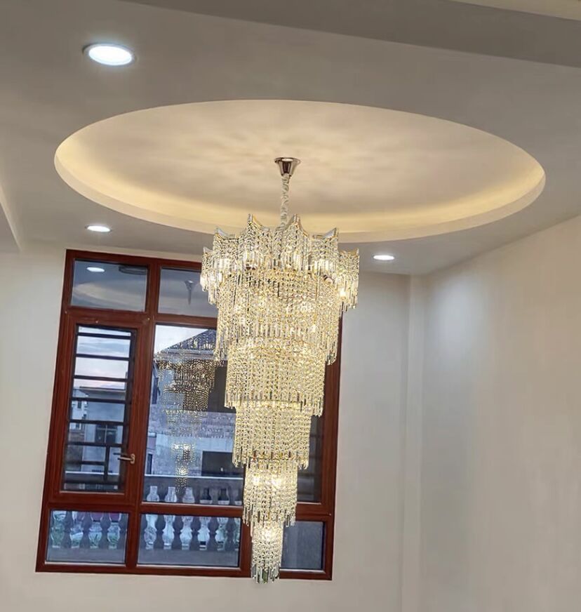 Extra Large Luxury Multi - tiered Crystal Chandelier in Gold Finish for Foyer/Staircase - fovolighting