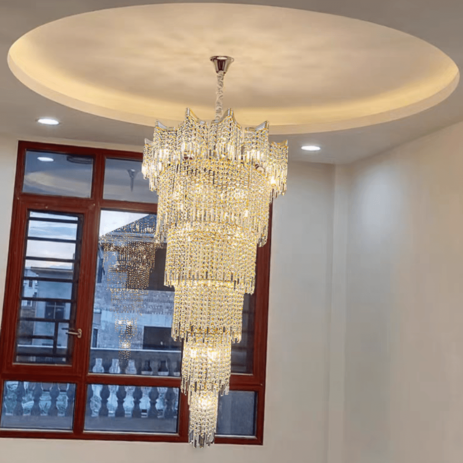 Extra Large Luxury Multi - tiered Crystal Chandelier in Gold Finish for Foyer/Staircase - fovolighting