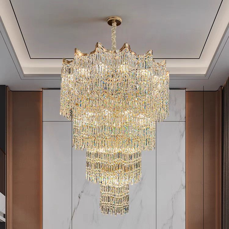 Extra Large Luxury Multi - tiered Crystal Chandelier in Gold Finish for Foyer/Staircase - fovolighting