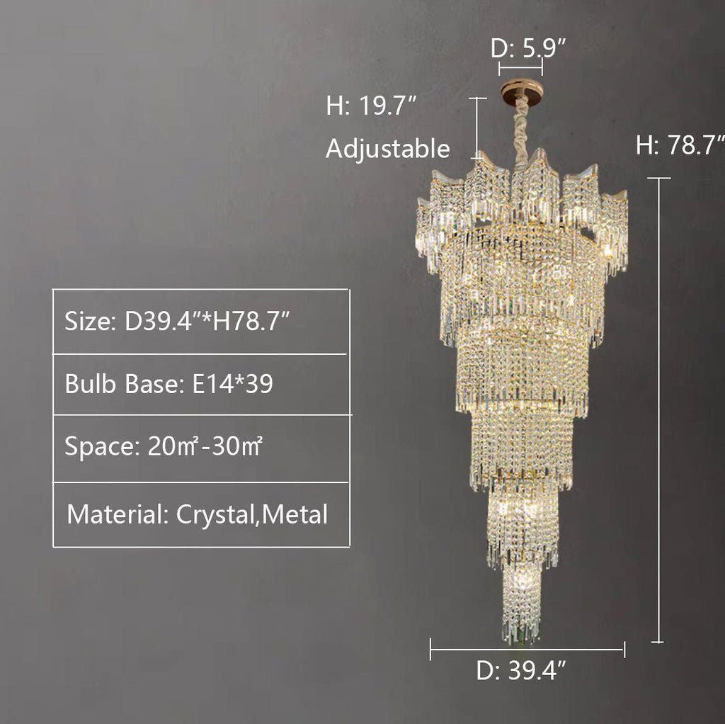 Extra Large Luxury Multi - tiered Crystal Chandelier in Gold Finish for Foyer/Staircase - fovolighting