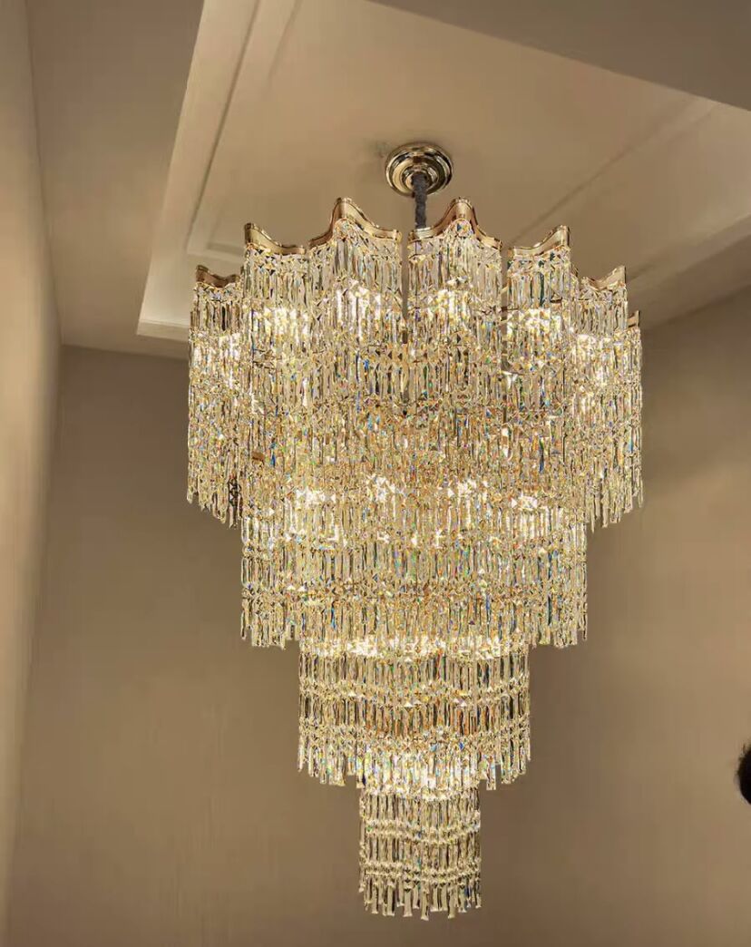 Extra Large Luxury Multi - tiered Crystal Chandelier in Gold Finish for Foyer/Staircase - fovolighting