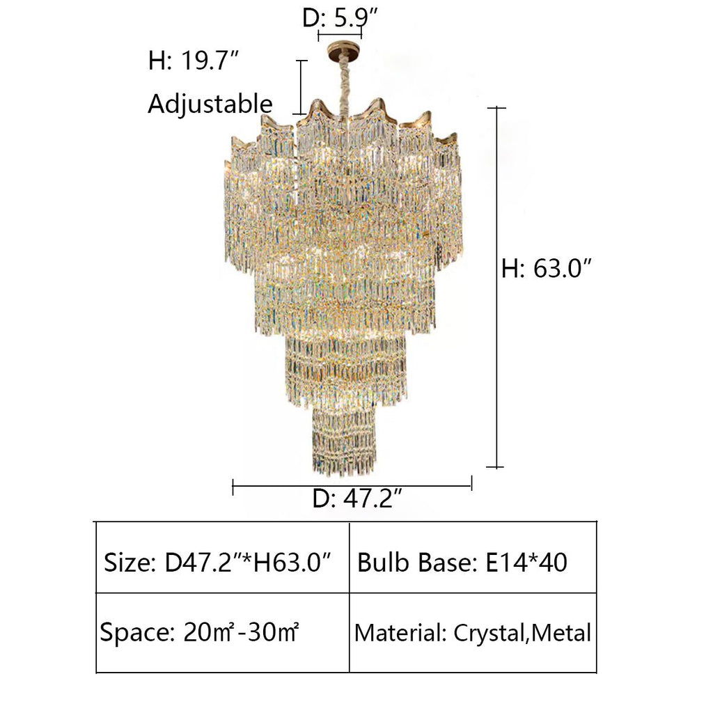 Extra Large Luxury Multi - tiered Crystal Chandelier in Gold Finish for Foyer/Staircase - fovolighting