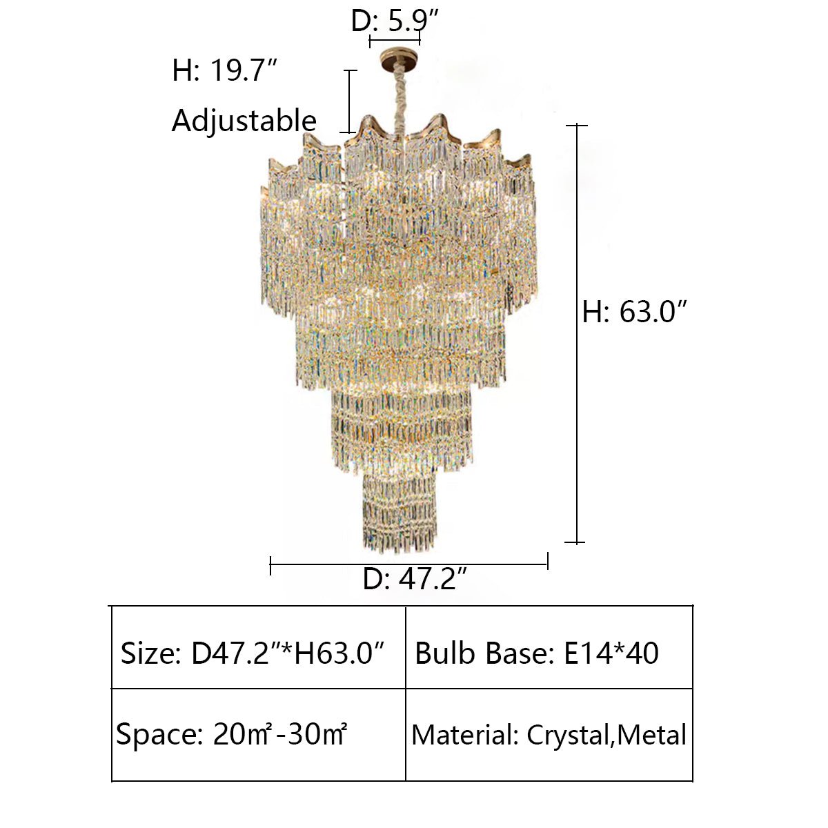 Extra Large Luxury Multi - tiered Crystal Chandelier in Gold Finish for Foyer/Staircase - fovolighting