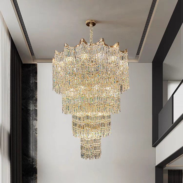 Extra Large Luxury Multi - tiered Crystal Chandelier in Gold Finish for Foyer/Staircase - fovolighting