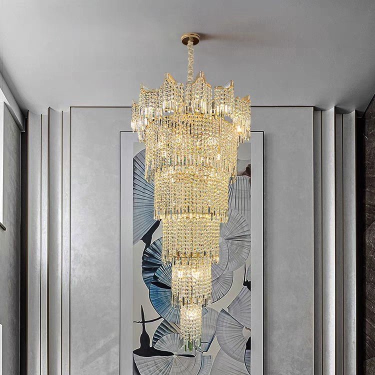 Extra Large Luxury Multi - tiered Crystal Chandelier in Gold Finish for Foyer/Staircase - fovolighting