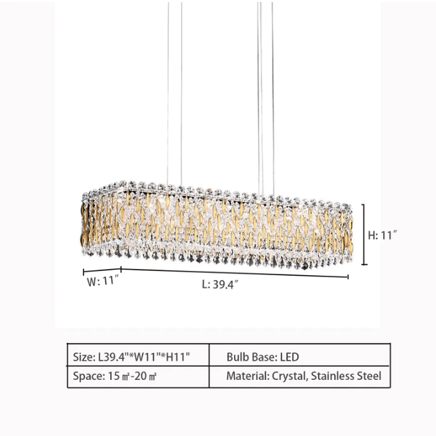 Extra Large Luxury Rectangle Crystal Pendant Chandelier for Living/Dining Room/Kitchen Island - fovolighting