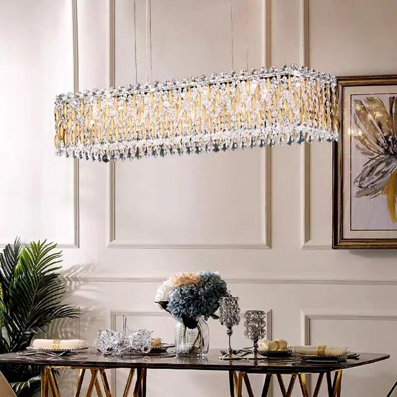 Extra Large Luxury Rectangle Crystal Pendant Chandelier for Living/Dining Room/Kitchen Island - fovolighting