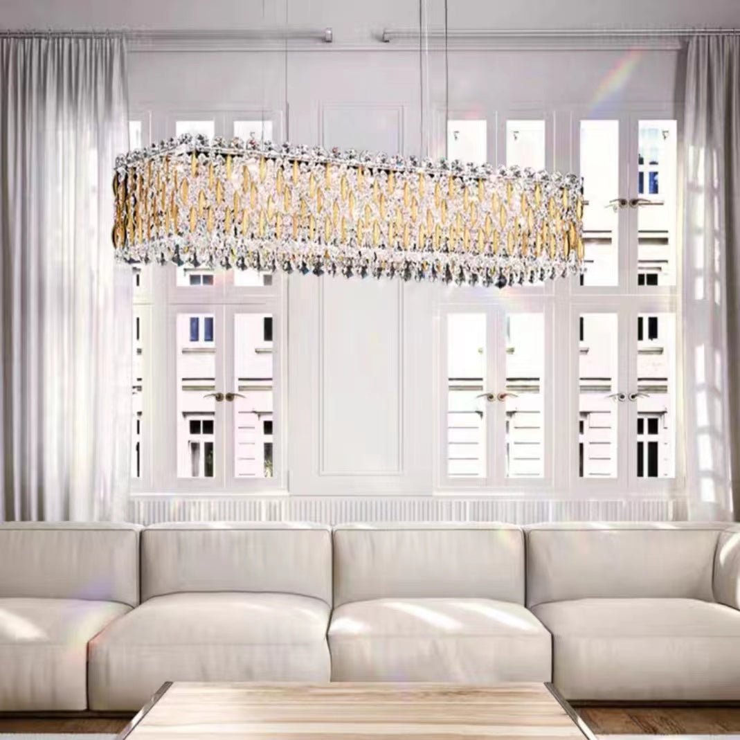 Extra Large Luxury Rectangle Crystal Pendant Chandelier for Living/Dining Room/Kitchen Island - fovolighting