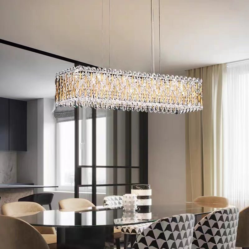 Extra Large Luxury Rectangle Crystal Pendant Chandelier for Living/Dining Room/Kitchen Island - fovolighting