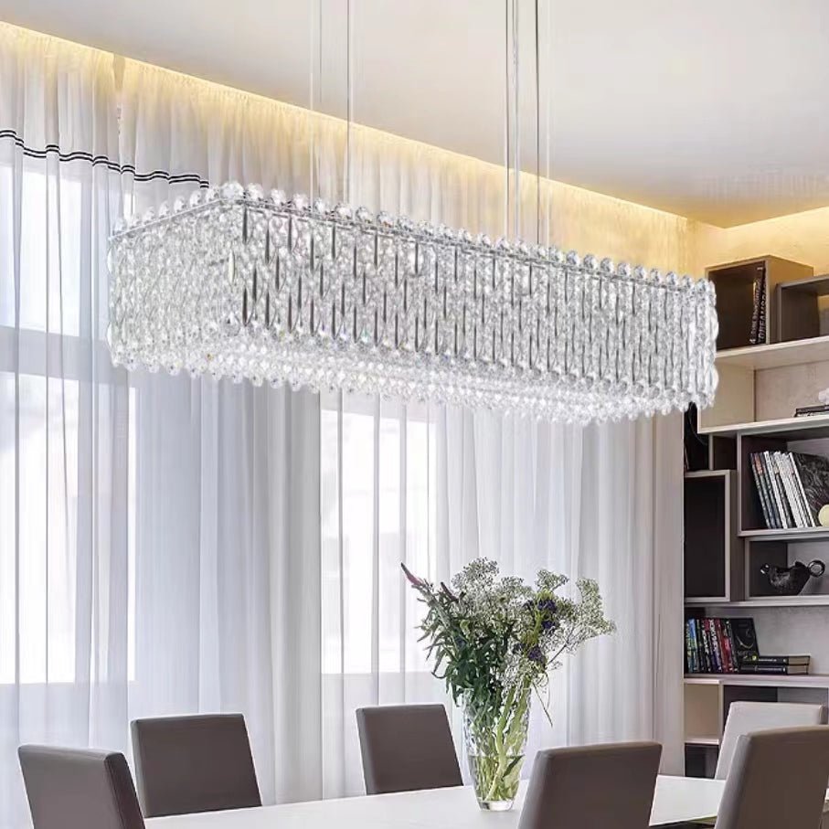 Extra Large Luxury Rectangle Crystal Pendant Chandelier for Living/Dining Room/Kitchen Island - fovolighting