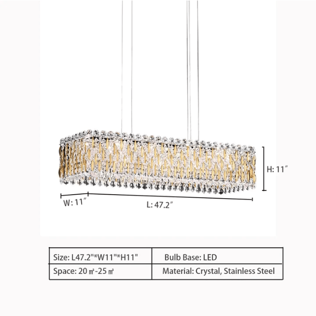 Extra Large Luxury Rectangle Crystal Pendant Chandelier for Living/Dining Room/Kitchen Island - fovolighting