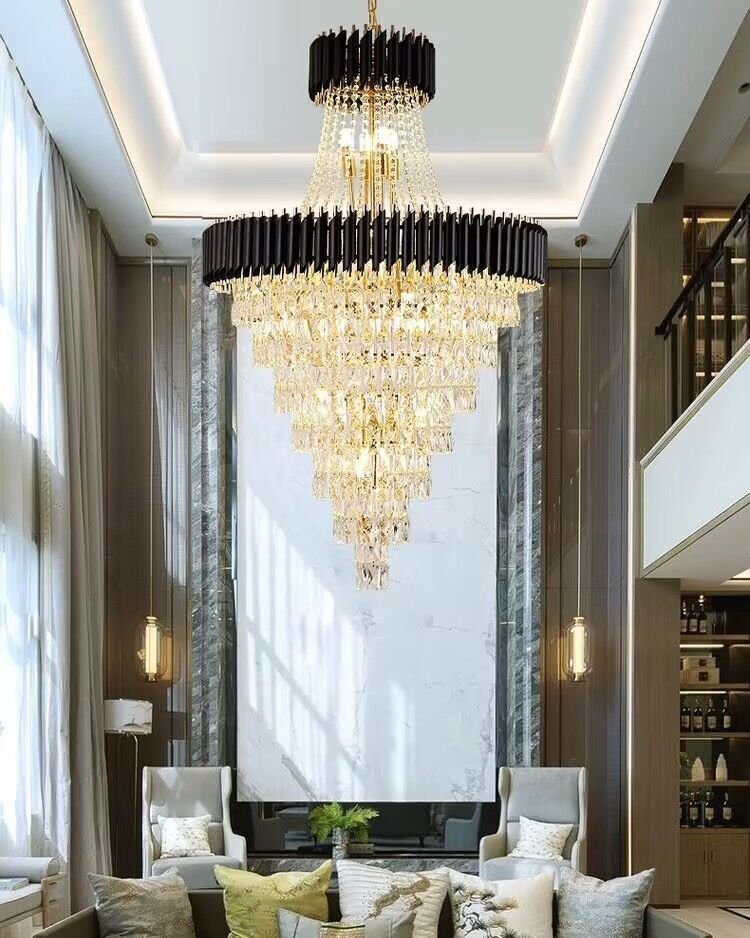 Extra Large Modern Multi - layers Gold/Black Light Luxury Crystal Chandelier For 2 - Story Living Room,Foyer - fovolighting