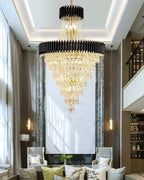 Extra Large Modern Multi - layers Gold/Black Light Luxury Crystal Chandelier For 2 - Story Living Room,Foyer - fovolighting
