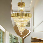 Extra Large Modern Multi - layers Gold/Black Light Luxury Crystal Chandelier For 2 - Story Living Room,Foyer - fovolighting