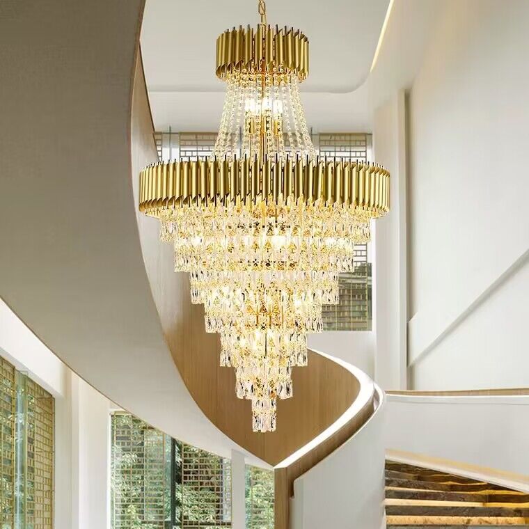 Extra Large Modern Multi - layers Gold/Black Light Luxury Crystal Chandelier For 2 - Story Living Room,Foyer - fovolighting