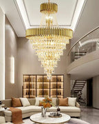 Extra Large Modern Multi - layers Gold/Black Light Luxury Crystal Chandelier For 2 - Story Living Room,Foyer - fovolighting